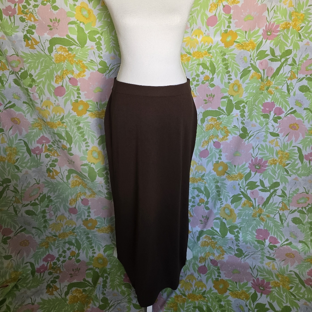 Vintage Brown Fitted Knit Maxi Skirt